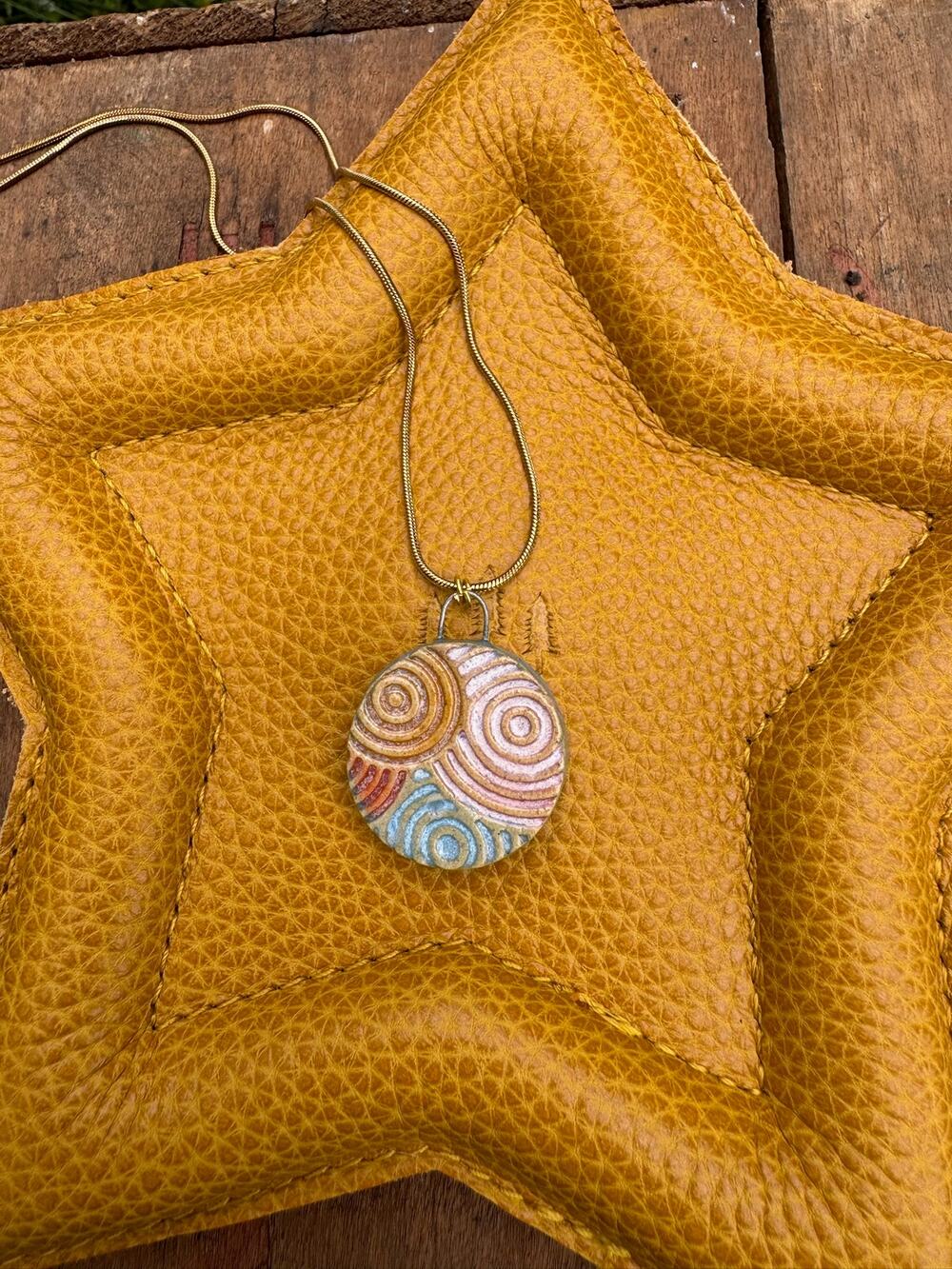 Kiln Fired Circle Geometric Necklace Handcrafted Sunshine Sunrise Jewelry